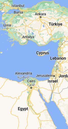 Google maps screenshit showing Total War: Pharaoh's geographic scope.